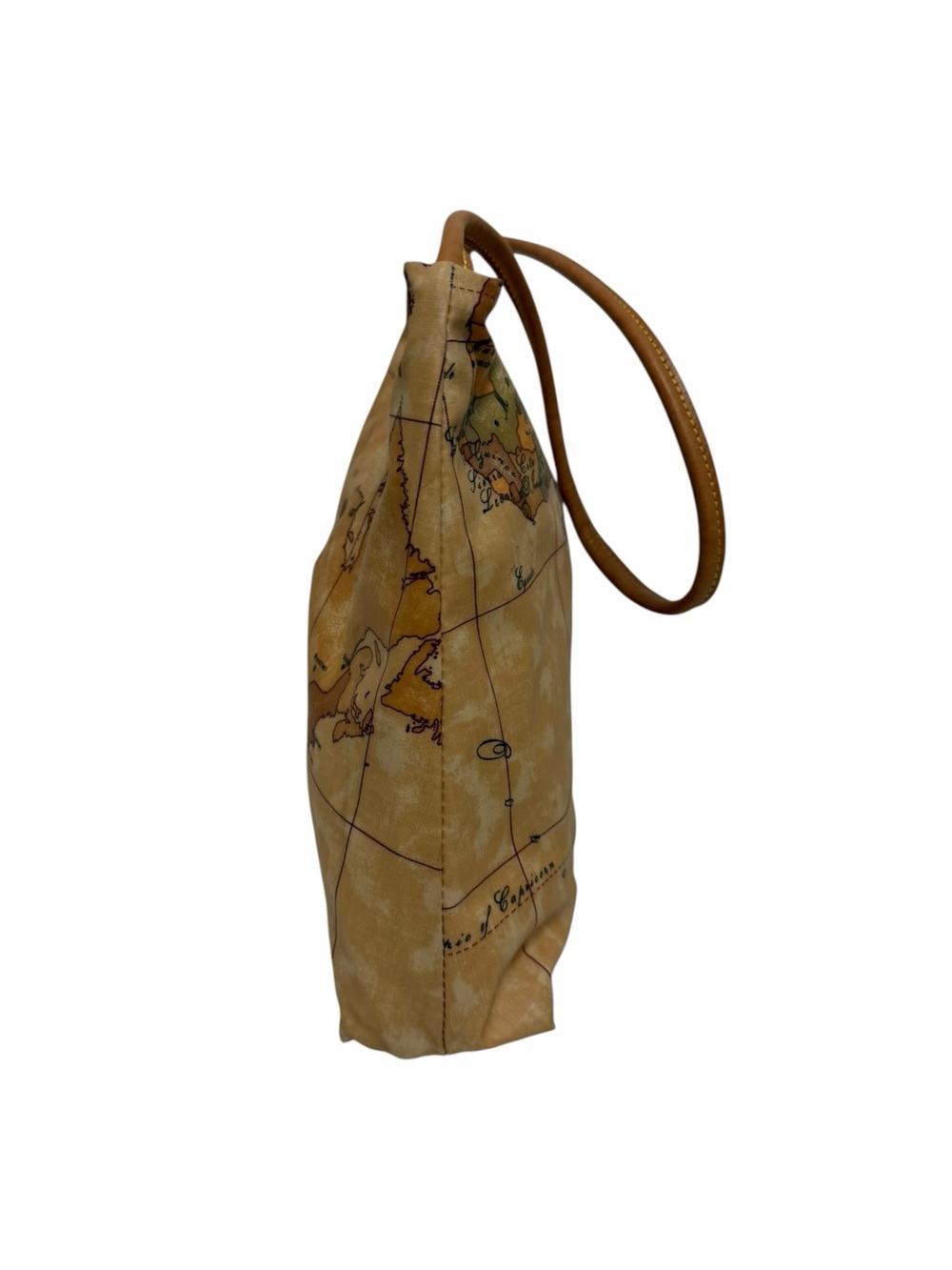 Alviero Martini Pattern Map Tan/Multi Coated Cotton Shoulder Handbag - Picture 3 of 9